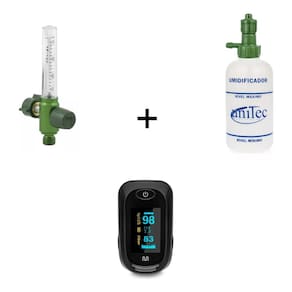 Kit Oximetro De Dedo + Fluxômetro Para Clindro + Frasco Umidificador