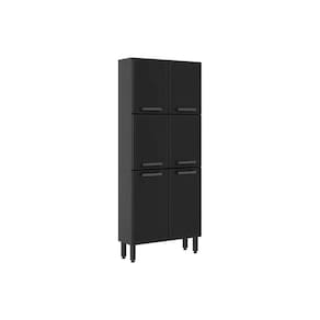 Paneleiro De Cozinha Modulado Estilo 7039 6 Portas 2 De Vidro Cinza-grafite - Bertolini
