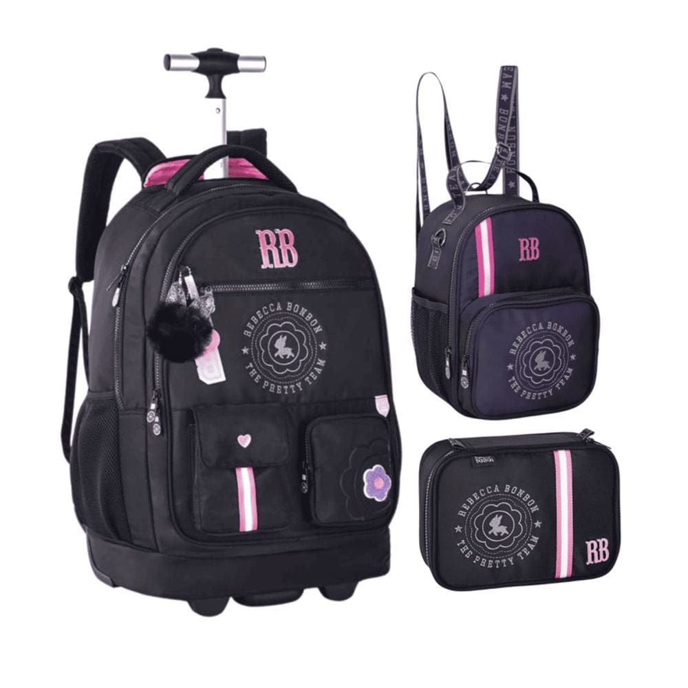 Kit Mochila de Carrinho Rebbeca Bonbon College Lancheira e Estojo RB24544