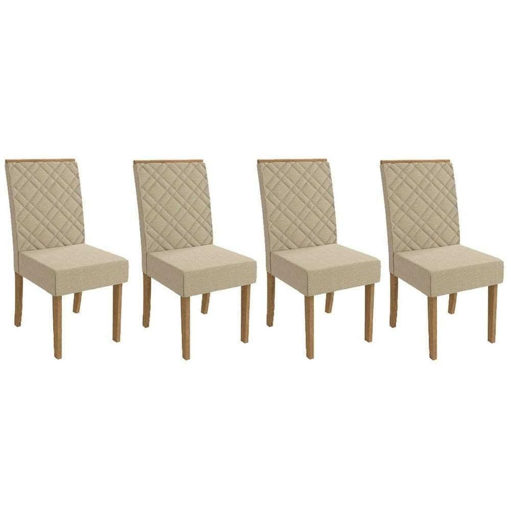Cadeira Sala De Jantar 2cad149fr Kit 4 Un Freijó - Assento-encosto Linho Bege A019 - Kappesberg