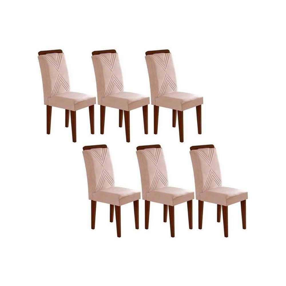 Cadeira Sala De Jantar Amsterdã Madeira Kit 6 Un Capuccino - Veludo Creme - Rufato