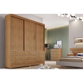 Guarda Roupa Solteiro 3 Portas E 9 Gavetas Jequitibá/buriti Cumaru - Novo Horizonte