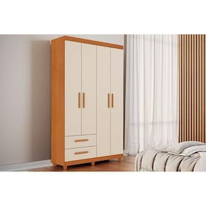 Guarda Roupa Solteiro 4 Portas E 2 Gavetas Canadá Plus Cinamomo-off White Conquista