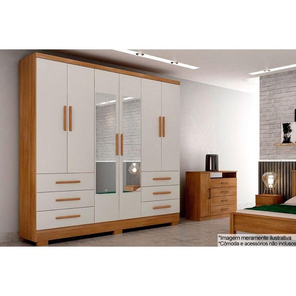 Guarda Roupa 6 Portas E 6 Gavetas C/espelho E Pés Encant/berlim Cumaru/fendi - Novo Horizonte