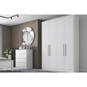 Guarda Roupa Solteiro 4 Portas E 3 Gavetas Moderni/sevilha Branco - Novo Horizonte