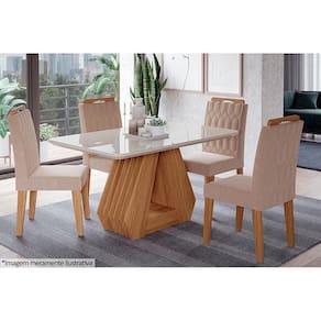 Cadeira Sala De Jantar Paola Kit 4 Un Savana-madeirado-suede Nude Bege