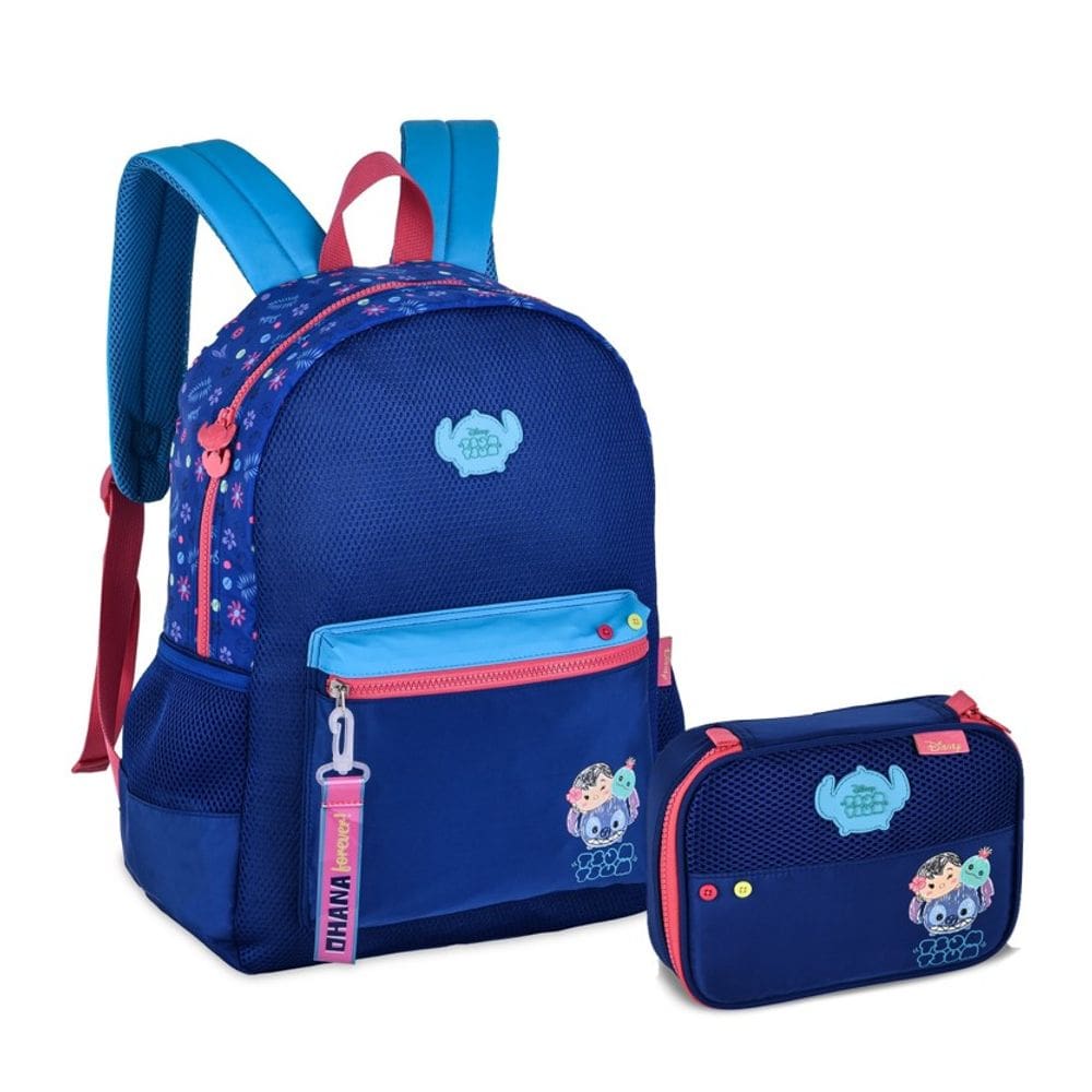 Kit Mochila de Costas e Estojo Box Infantil Disney Stitch Tsum Tsum