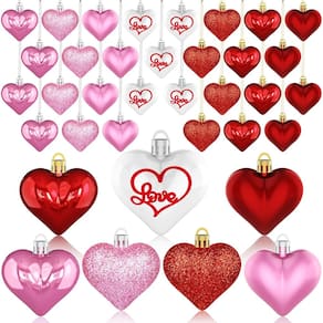 Etiqueta de ornamentos: coração de dia dos namorados, 36 peças, vermelho, rosa, branco