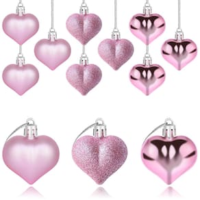 Ornamentos Yuronam Heart, 12 peças, 4,5 cm, plástico rosa, Dia dos Namorados