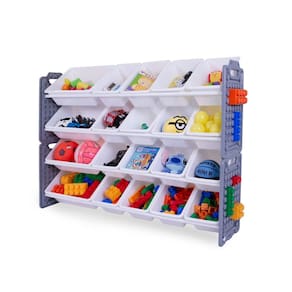Organizador de brinquedos UniPlay com 20 caixas de armazenamento removíveis cinza
