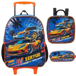 Kit Mochila de Rodinha Lancheira Estojo Xeryus Carros