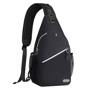 Mochila Sling MOSISO preta para viagens e caminhadas