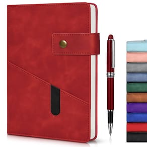 Caderno de diário vfaejll vermelho A5 forrado de couro 200 páginas