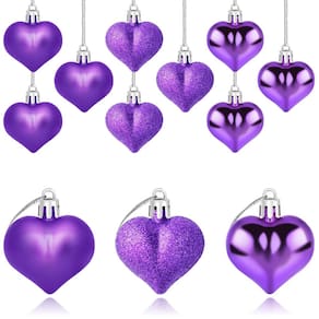 Ornamentos Yuronam Heart 12 peças de plástico roxo de 4,5 cm