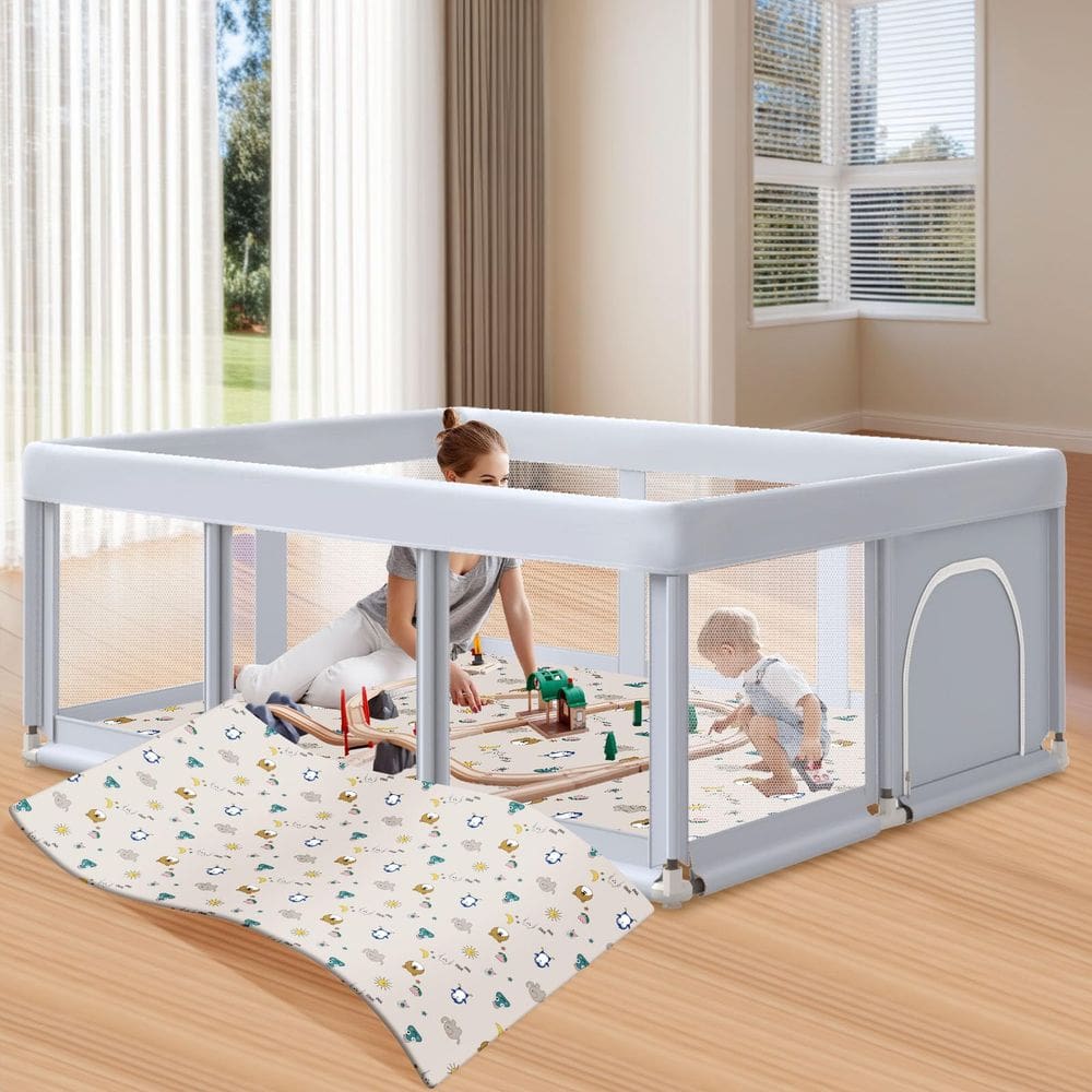 Cercadinho para bebês Hiaksedt 188x127 grande com tapete interno e externo