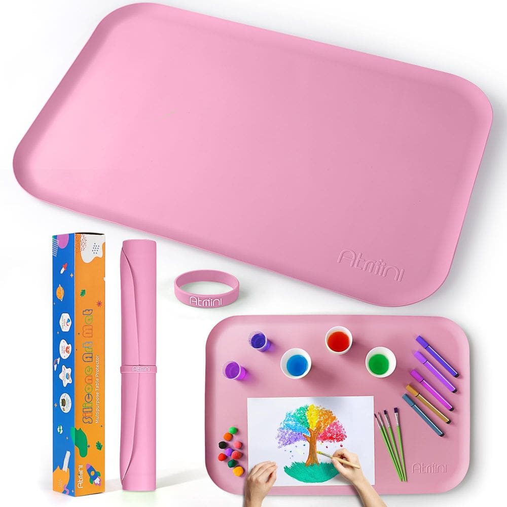 Tapete de arte de silicone ATmini para crianças com lábio 60x40cm (rosa)