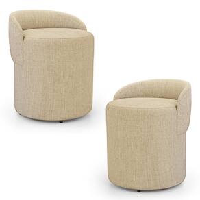 Kit 02 Puffs Banquetas Living Gaia Orgânico com Encosto Baixo Linho Bege - Desk Design