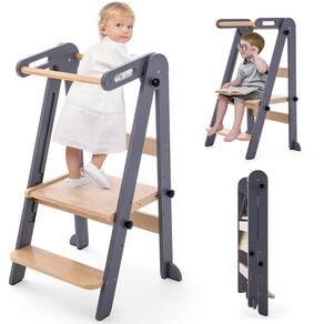 Banquinho de cozinha dobrável Toddler Tower Helper Aokkto Grey