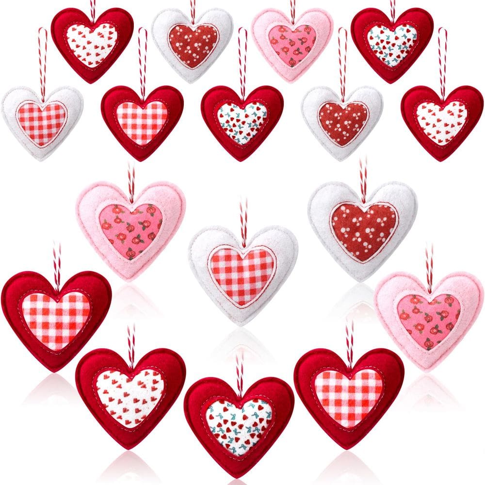 Enfeites de coração de feltro XLSXEXCL Dia dos Namorados 18 unidades