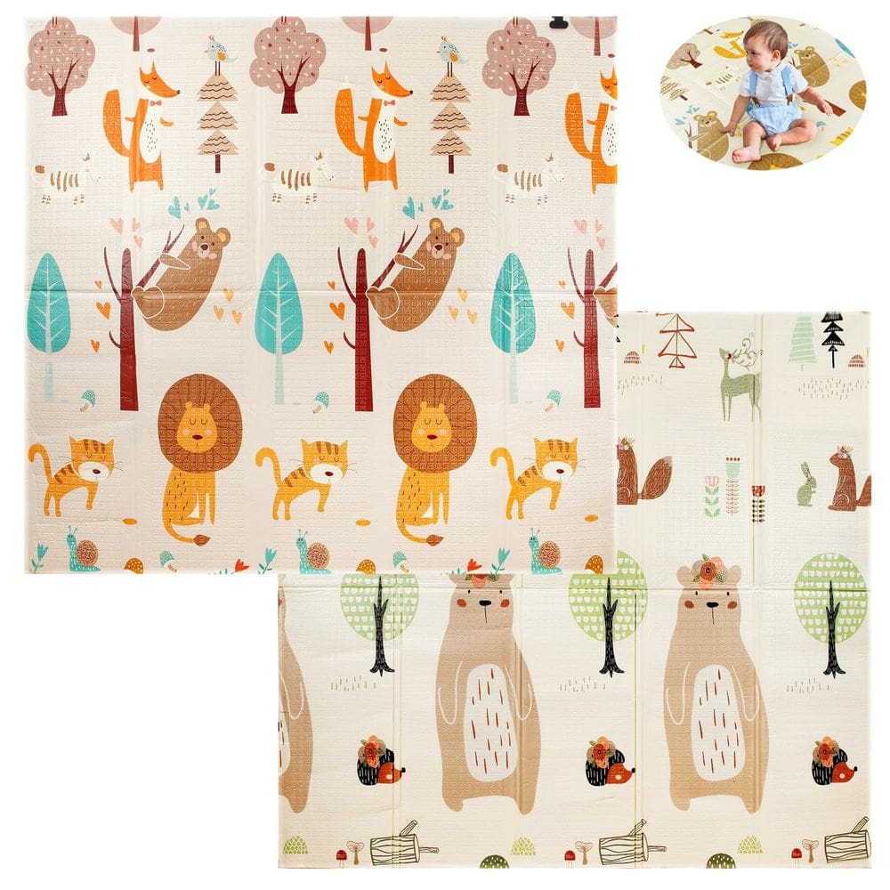 Tapete de brincar para bebês PandaEar dobrável reversível 200x150cm
