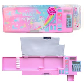 Estojo para lápis Hot Focus Unicorn com calculadora e apontador para meninas
