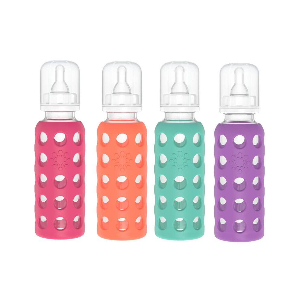 Mamadeiras Lifefactory Glass de 9 onças com capa de silicone, pacote com 4