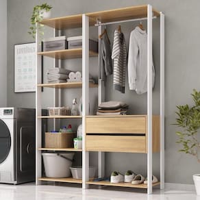 Armário Multiuso De Lavanderia Modulado 135cm 2 Peças Multimóveis Mp5058 Branco/madeirado
