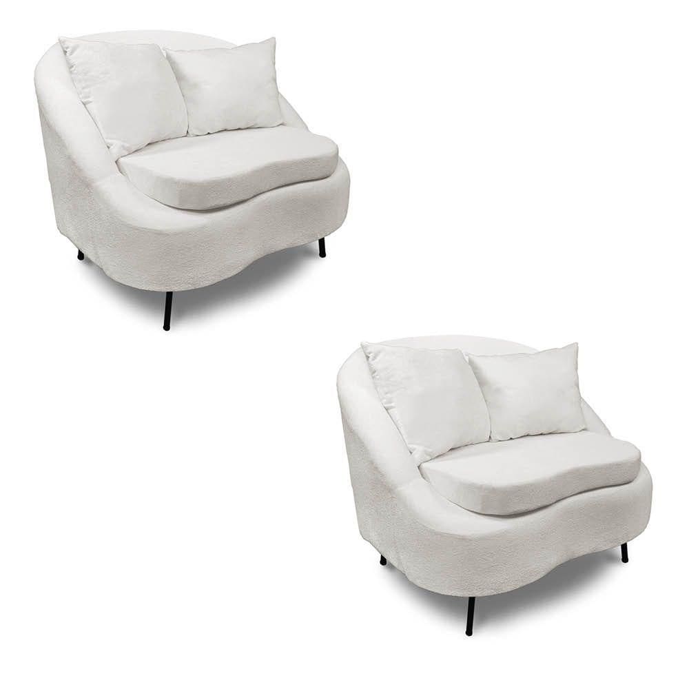 Poltrona Decorativa Orgânica Pé Ferro Pto Kit 2 Zaya Bouclê C05 White