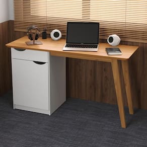 Escrivaninha Com Porta Viana Branco Acetinado Cinamomo