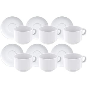 Kit Xícara E Pires De Chá Tramontina Paola Em Porcelana 240 Ml 12 Peças