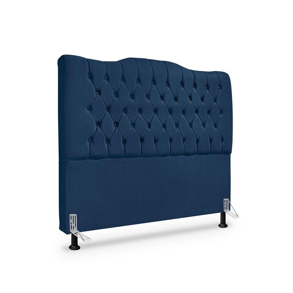 Cabeceira Casal Estofada Premium Dunas - Veludo Azul