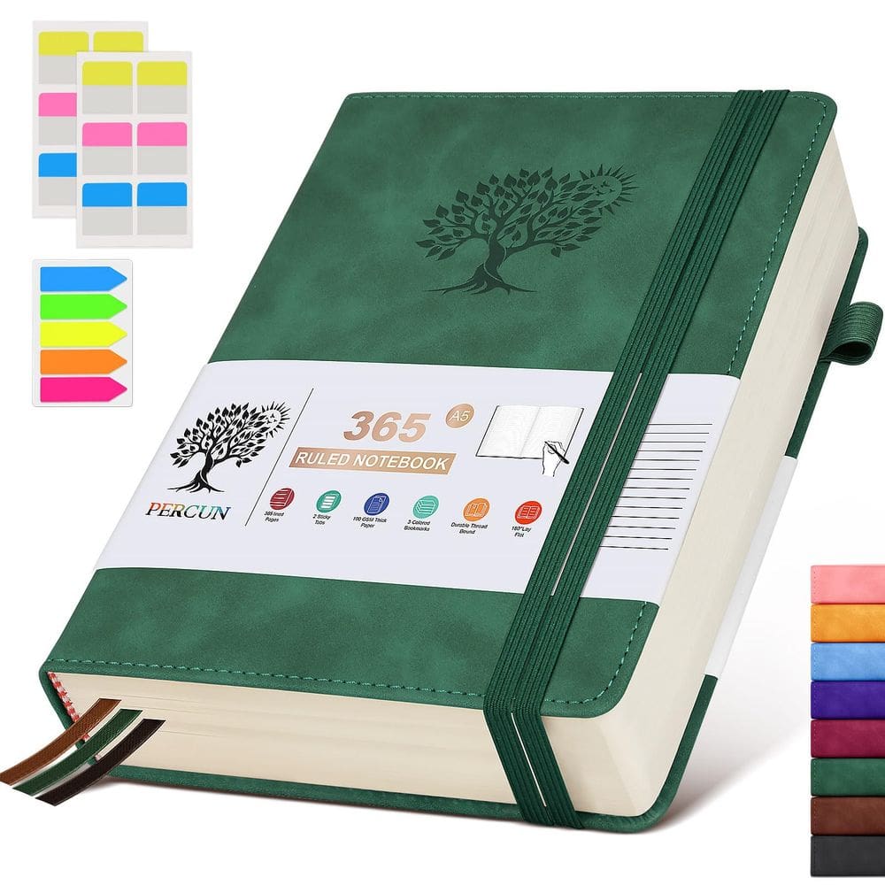 Caderno de diário PERCUN A5 em couro 365 páginas com 100 g/m² de espessura