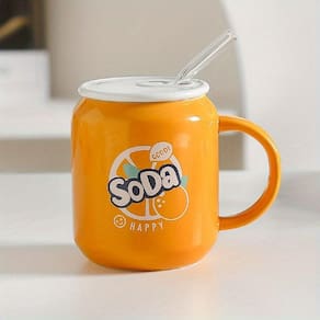Caneca De Cerâmica Com Canudo Refrigerante Soda Cola 380ml Laranja
