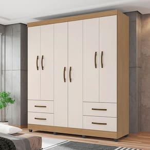 Guarda Roupa Casal 6 Portas Fernandópolis Nature Off White
