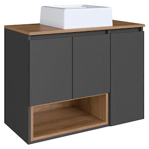 Conjunto Gabinete Suspenso 80 Cm Com Cuba Bl9220 Mell Grafite Faem