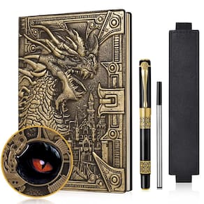 Notebook DND Dragon 3D em couro em relevo A5 com caneta vintage