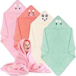 Toalha de banho para bebês Preboun Coral Fleece com capuz 80x80cm, 4 unidades