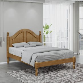 Cama de Casal 204cm x 150cm com pés torneados Ouro Freijó Madeira Pinus - Finestra