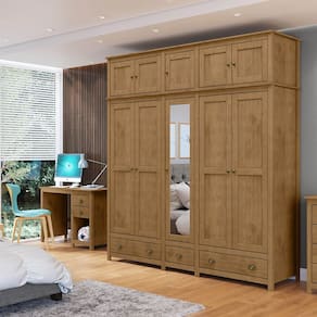 Conjunto Quarto: Guarda-Roupa 10 Portas, Escrivaninha 3 Gavetas Topázio Freijó Madeira Pinus - Finestra