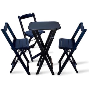 Jogo Dobravel Bistro Com 3 Cadeiras - Preto - Preto