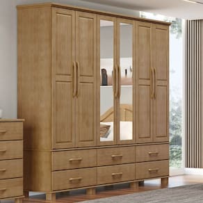 Guarda-Roupa Bipartido 6 Portas 6 Gavetas Ouro Freijó Madeira Pinus - Finestra