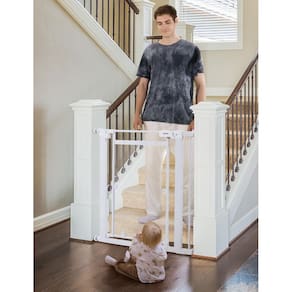 Porta Baby Gate BABELIO de acrílico transparente de 29-40 cm com fechamento automático branco