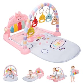 Tapete de brincar para bebês HOLYFUN Baby Gym com academia de atividades e 5 brinquedos rosa