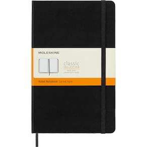 Caderno Moleskine Classic, grande, com capa dura preta pautada