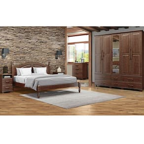 Conjunto Quarto: Guarda-Roupa 5 Portas Cama Queen Cômoda 4 Gavetas 2 Mesas Cabeceiras Ouro Café Madeira Pinus - Finestra