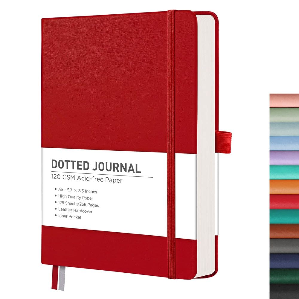 Notebook RETTACY Bullet Dotted A5 Capa dura em couro vermelho