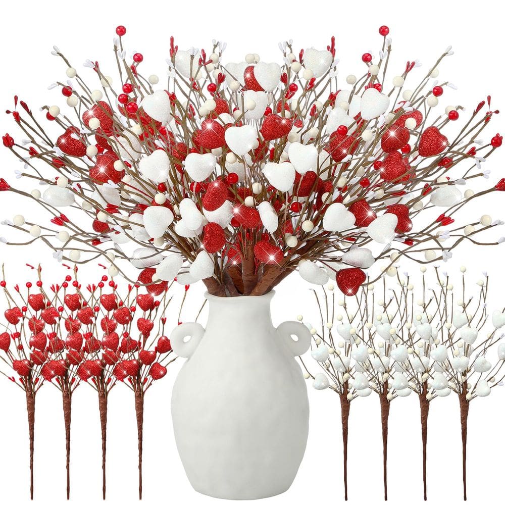 Hastes de flores de bagas com glitter artificial Lyrow, pacote com 8, 40 cm