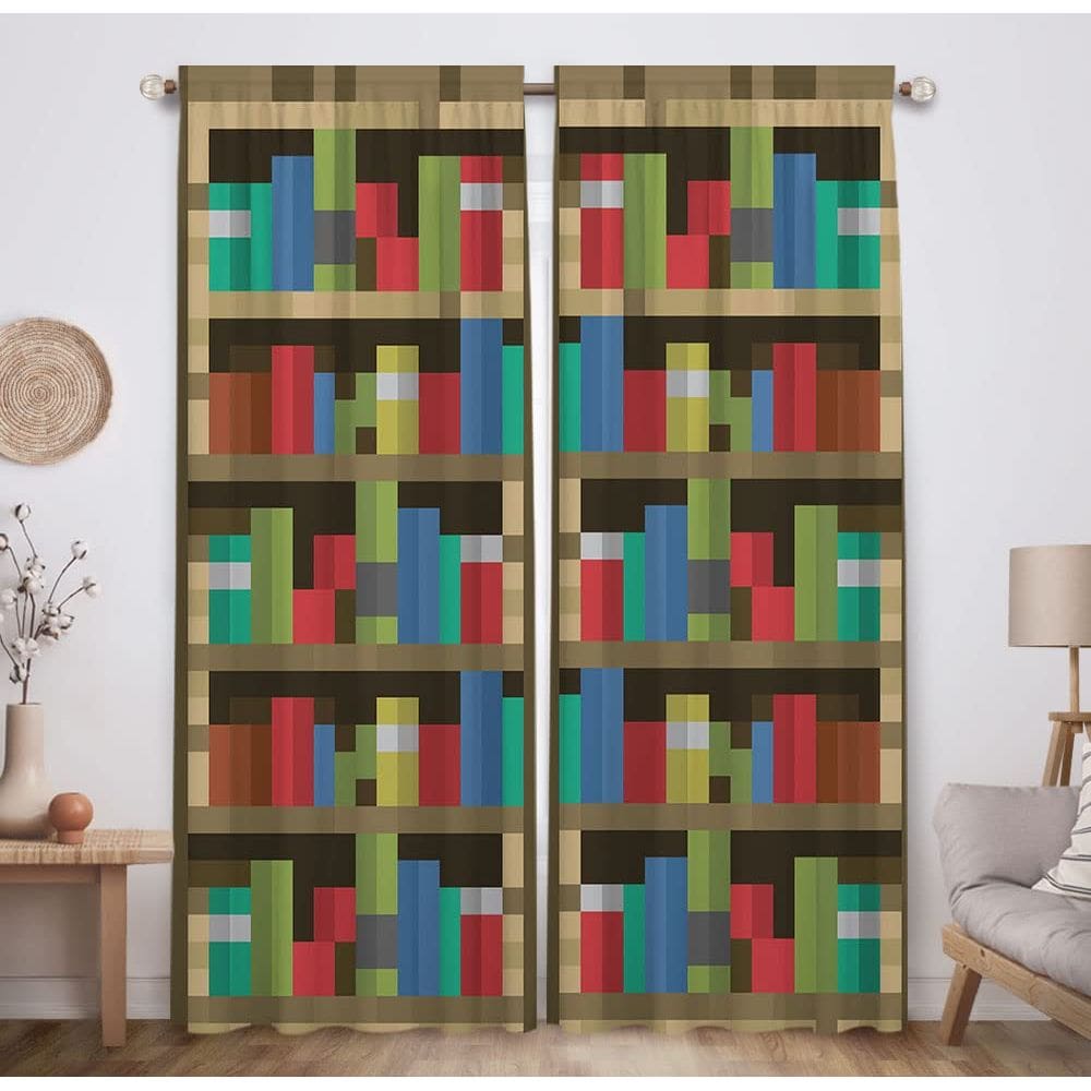 Cortinas de janela Allenjoy Pixelated Bookshelf Children 210x213cm
