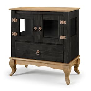 Balcão Buffet Aparador 2 Portas de Vidro Lateral de Vidro 1 Gaveta Pés Luiz XV D120VL - Preto Rustic