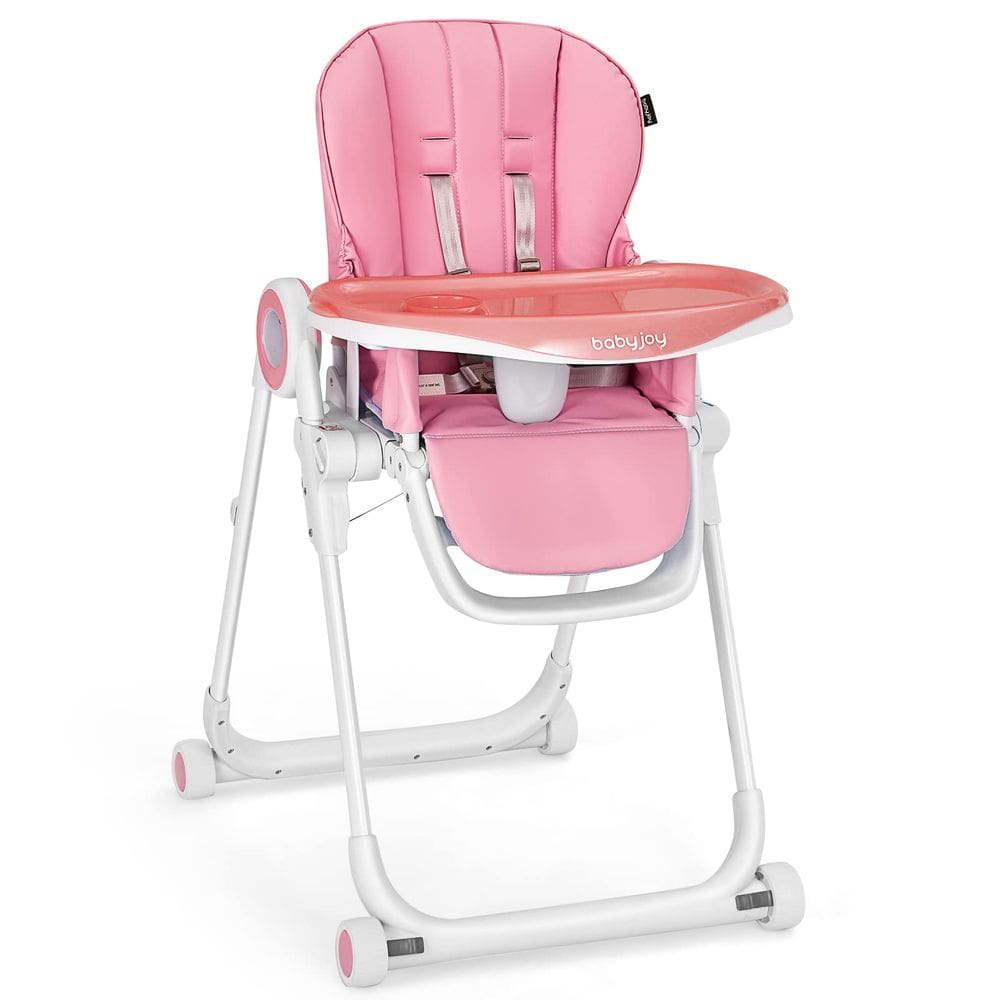 Cadeira alta BABY JOY dobrável com encosto ajustável rosa